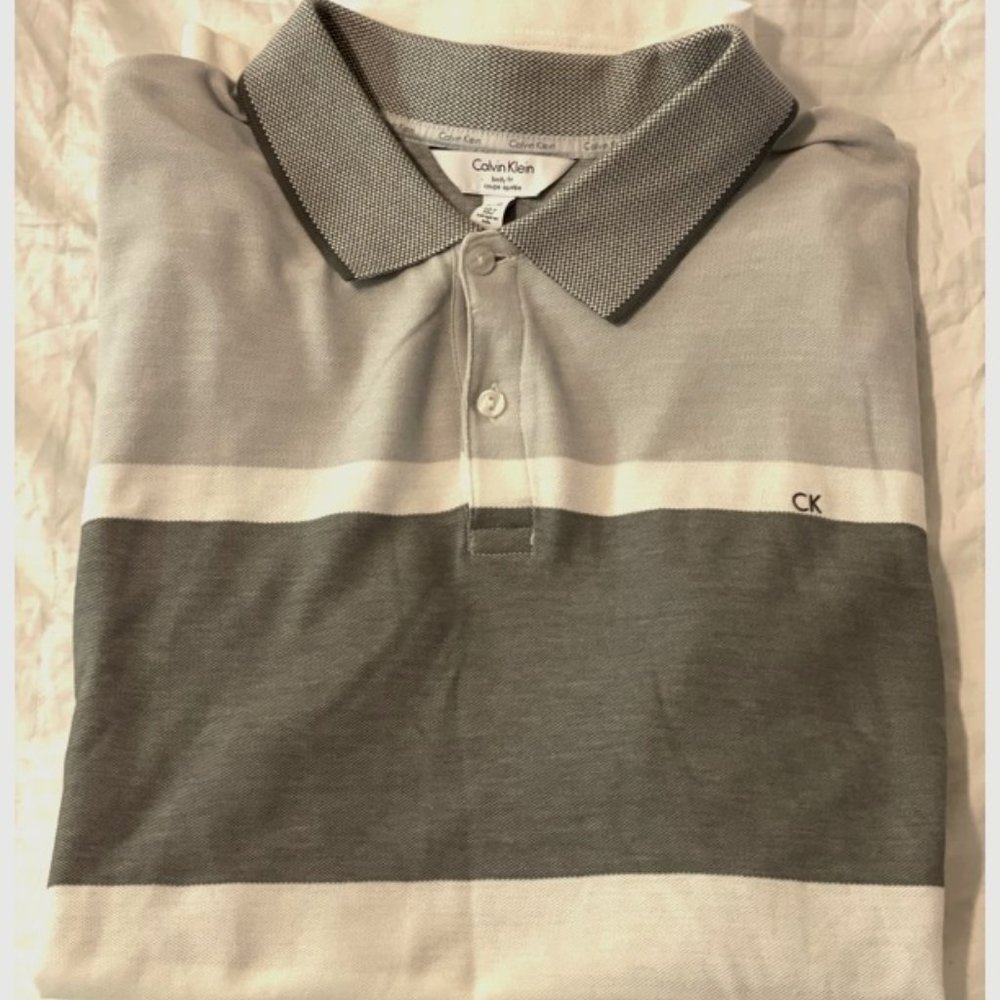 Calvin Klein Grey and White Polo